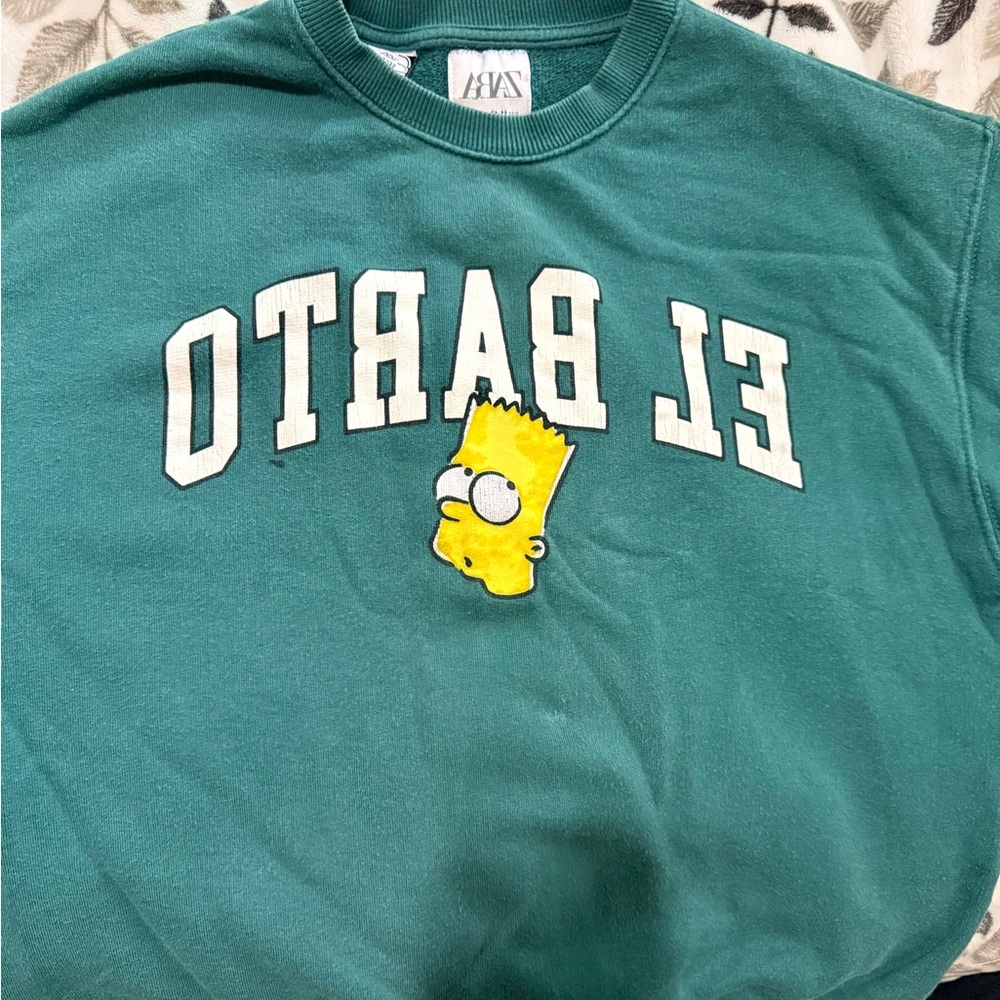 Zara Green Sweatshirt with Cartoon Graphic